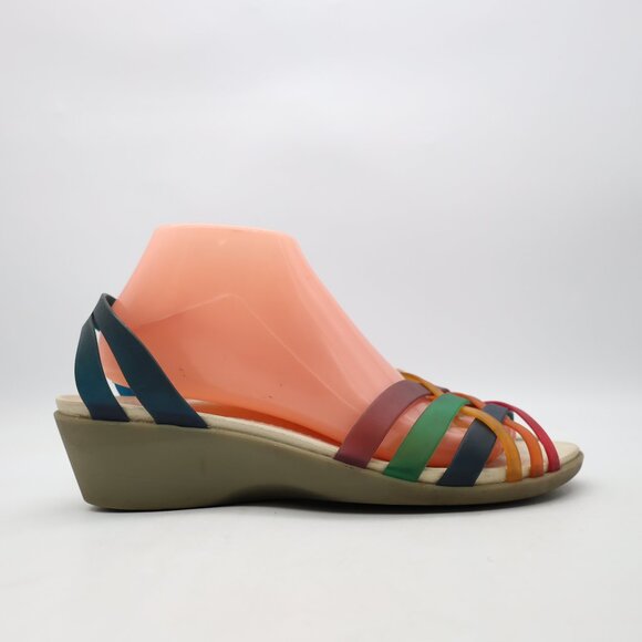 Crocs Isabella Mini Wedge Rainbow Huarache Sandals Women's Size 10 Multicolor - Picture 1 of 9